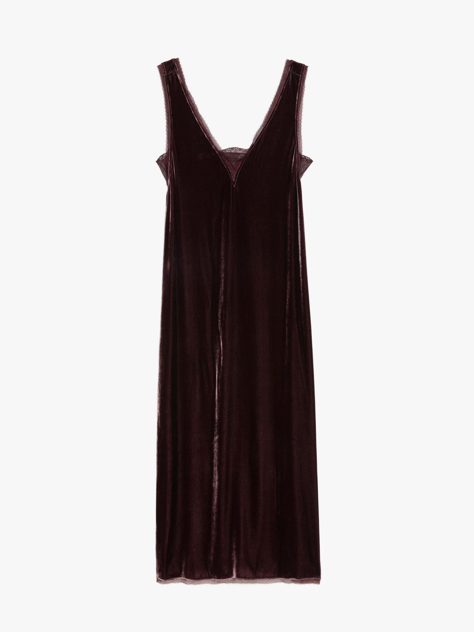 Renzo Velvet Dress - Long dress in plain velvet, lingerie spirit with French lace.